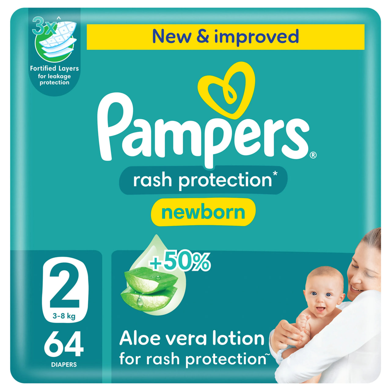 Pampers Rash Protection Newborn Diapers Size 2 (64 Pieces)